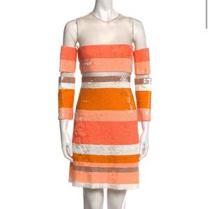 Kaufmanfranco Citrus sequin beaded cocktail dress Colorblock peekaboo sheer 8